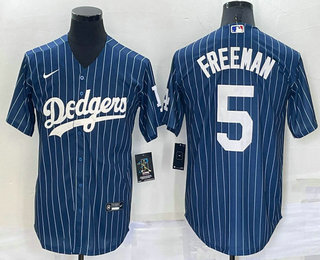 Men's Los Angeles Dodgers #5 Freddie Freeman Navy Blue Pinstripe Stitched MLB Cool Base Nike Jersey