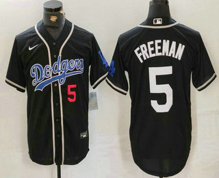Men's Los Angeles Dodgers #5 Freddie Freeman Number Black Cool Base With Patch Stitched Jersey