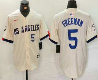 Men's Los Angeles Dodgers #5 Freddie Freeman Number Cream 2024 City Connect Limited Stitched Jersey 01