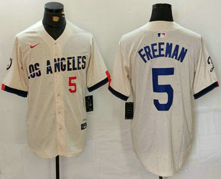 Men's Los Angeles Dodgers #5 Freddie Freeman Number Cream 2024 City Connect Limited Stitched Jersey 02