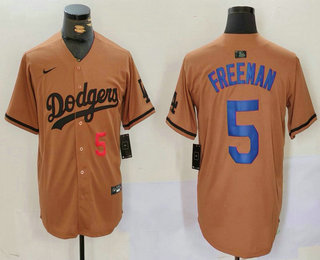 Men's Los Angeles Dodgers #5 Freddie Freeman Number Olive Cool Base Limited Stitched Jersey