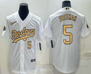 Men's Los Angeles Dodgers #5 Freddie Freeman Number White 2022 All Star Stitched Cool Base Nike Jersey