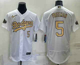 Men's Los Angeles Dodgers #5 Freddie Freeman Number White 2022 All Star Stitched Flex Base Nike Jersey