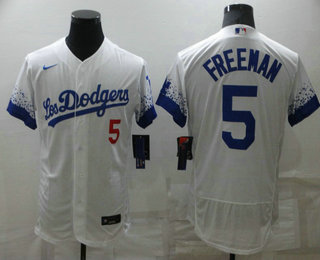 Men's Los Angeles Dodgers #5 Freddie Freeman White 2022 City Connect Flex Base Stitched Jersey