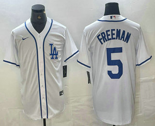 Men's Los Angeles Dodgers #5 Freddie Freeman White Cool Base Stitched Baseball Jersey 01