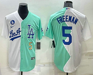 Men's Los Angeles Dodgers #5 Freddie Freeman White Green Number 2022 Celebrity Softball Game Cool Base Jersey 02