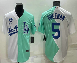 Men's Los Angeles Dodgers #5 Freddie Freeman White Green Two Tone 2022 Celebrity Softball Game Cool Base Jersey