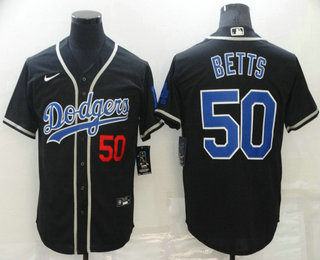 Men's Los Angeles Dodgers #50 Mookie Betts Black Blue Name Stitched MLB Cool Base Nike Jersey