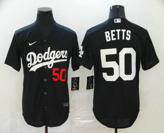 Men's Los Angeles Dodgers #50 Mookie Betts Black With Small Number Stitched MLB Cool Base Nike Jersey