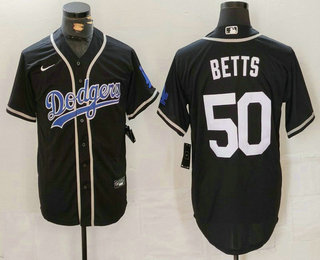 Men's Los Angeles Dodgers #50 Mookie Betts Black White Cool Base Stitched Jersey