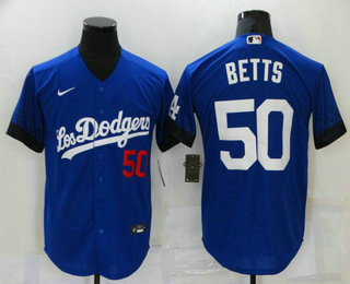 Men's Los Angeles Dodgers #50 Mookie Betts Blue 2021 City Connect Number Cool Base Stitched Jersey