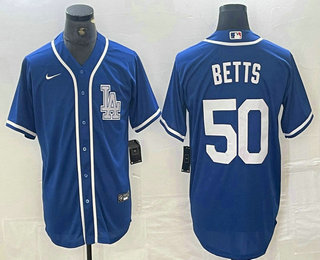 Men's Los Angeles Dodgers #50 Mookie Betts Blue Cool Base Stitched Baseball Jersey 01