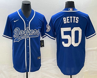 Men's Los Angeles Dodgers #50 Mookie Betts Blue Cool Base Stitched Baseball Jersey