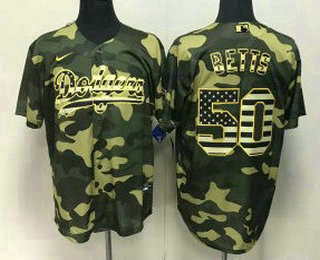 Men's Los Angeles Dodgers #50 Mookie Betts Camo Flag Stitched Cool Base Nike Jersey