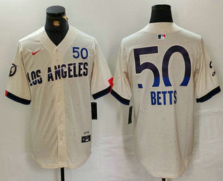 Men's Los Angeles Dodgers #50 Mookie Betts Cream 2024 City Connect Limited Jersey