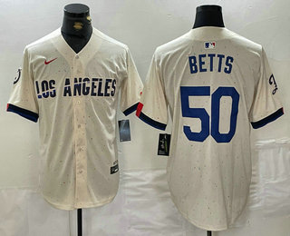 Men's Los Angeles Dodgers #50 Mookie Betts Cream 2024 City Connect Limited Stitched Jersey