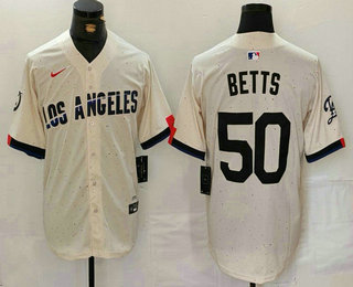 Men's Los Angeles Dodgers #50 Mookie Betts Cream Black 2024 City Connect Limited Stitched Jersey