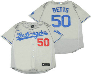 Men's Los Angeles Dodgers #50 Mookie Betts Gray With LosAngeles Style Stitched MLB Flex Base Nike Jersey