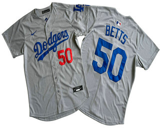 Men's Los Angeles Dodgers #50 Mookie Betts Grey 2024 Player Number Limited Cool Base Jersey