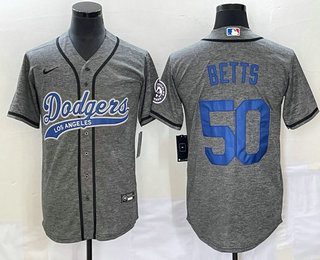 Men's Los Angeles Dodgers #50 Mookie Betts Grey Gridiron Cool Base Stitched Baseball Jersey