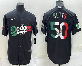 Men's Los Angeles Dodgers #50 Mookie Betts Mexico Black Cool Base Stitched Baseball Jersey