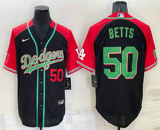 Men's Los Angeles Dodgers #50 Mookie Betts Number Black Mexican Heritage Culture Night Nike Jersey