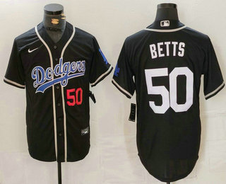 Men's Los Angeles Dodgers #50 Mookie Betts Number Black White Cool Base Stitched Jersey