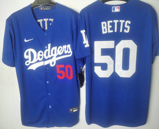 Men's Los Angeles Dodgers #50 Mookie Betts Number Blue Stitched Cool Base Nike Jersey