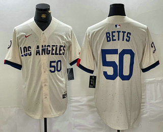 Men's Los Angeles Dodgers #50 Mookie Betts Number Cream 2024 City Connect Limited Stitched Jersey 01