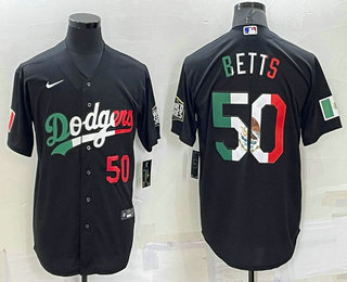 Men's Los Angeles Dodgers #50 Mookie Betts Number Mexico Black Cool Base Stitched Baseball Jersey