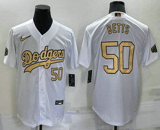 Men's Los Angeles Dodgers #50 Mookie Betts Number White 2022 All Star Stitched Cool Base Nike Jersey