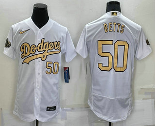 Men's Los Angeles Dodgers #50 Mookie Betts Number White 2022 All Star Stitched Flex Base Nike Jersey