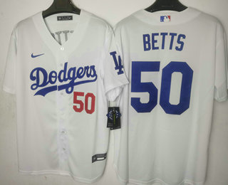 Men's Los Angeles Dodgers #50 Mookie Betts Number White Stitched Cool Base Nike Jersey