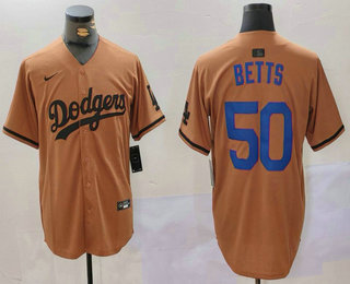 Men's Los Angeles Dodgers #50 Mookie Betts Olive Cool Base Limited Stitched Jersey