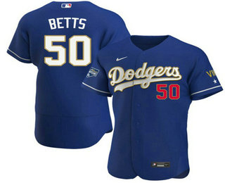 Men's Los Angeles Dodgers #50 Mookie Betts Royal Blue Championship Flex Base Sttiched MLB Jersey