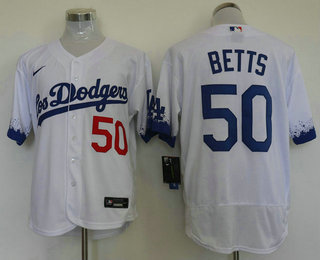 Men's Los Angeles Dodgers #50 Mookie Betts White 2021 City Connect Flex Base Stitched Jersey