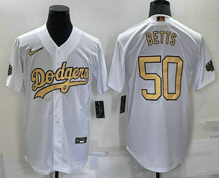 Men's Los Angeles Dodgers #50 Mookie Betts White 2022 All Star Stitched Cool Base Nike Jersey