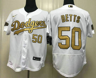 Men's Los Angeles Dodgers #50 Mookie Betts White 2022 All Star Stitched Flex Base Nike Jersey