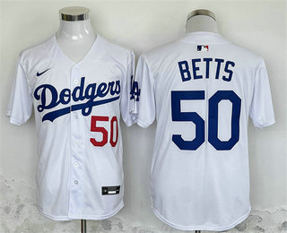 Men's Los Angeles Dodgers #50 Mookie Betts White 2024 Limited Stitched Jersey