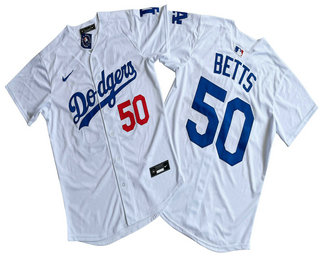 Men's Los Angeles Dodgers #50 Mookie Betts White 2024 Player Number Limited Cool Base Jersey