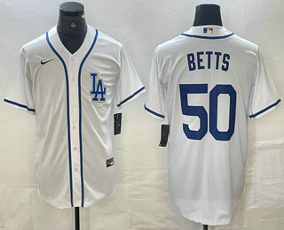 Men's Los Angeles Dodgers #50 Mookie Betts White Cool Base Stitched Baseball Jersey 01