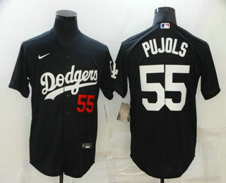 Men's Los Angeles Dodgers #55 Albert Pujols Black Number Stitched MLB Cool Base Nike Jersey