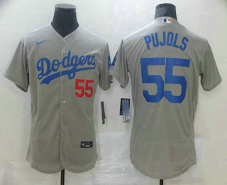 Men's Los Angeles Dodgers #55 Albert Pujols Grey With Dodgers Stitched MLB Flex Base Jersey