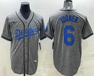 Men's Los Angeles Dodgers #6 Trea Turner Grey Gridiron Cool Base Stitched Baseball Jersey