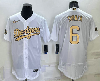 Men's Los Angeles Dodgers #6 Trea Turner White 2022 All Star Stitched Flex Base Nike Jersey