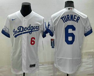 Men's Los Angeles Dodgers #6 Trea Turner White 2022 City Connect Flex Base Stitched Jersey