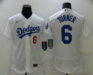 Men's Los Angeles Dodgers #6 Trea Turner White Stitched MLB Flex Base Nike Jersey