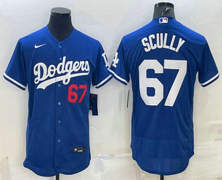 Men's Los Angeles Dodgers #67 Vin Scully Blue Flex Base Stitched Baseball Jersey