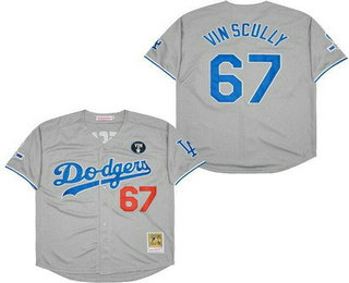 Men's Los Angeles Dodgers #67 Vin Scully Gray Throwback Jersey