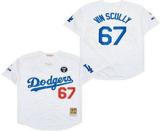 Men's Los Angeles Dodgers #67 Vin Scully White Throwback Jersey